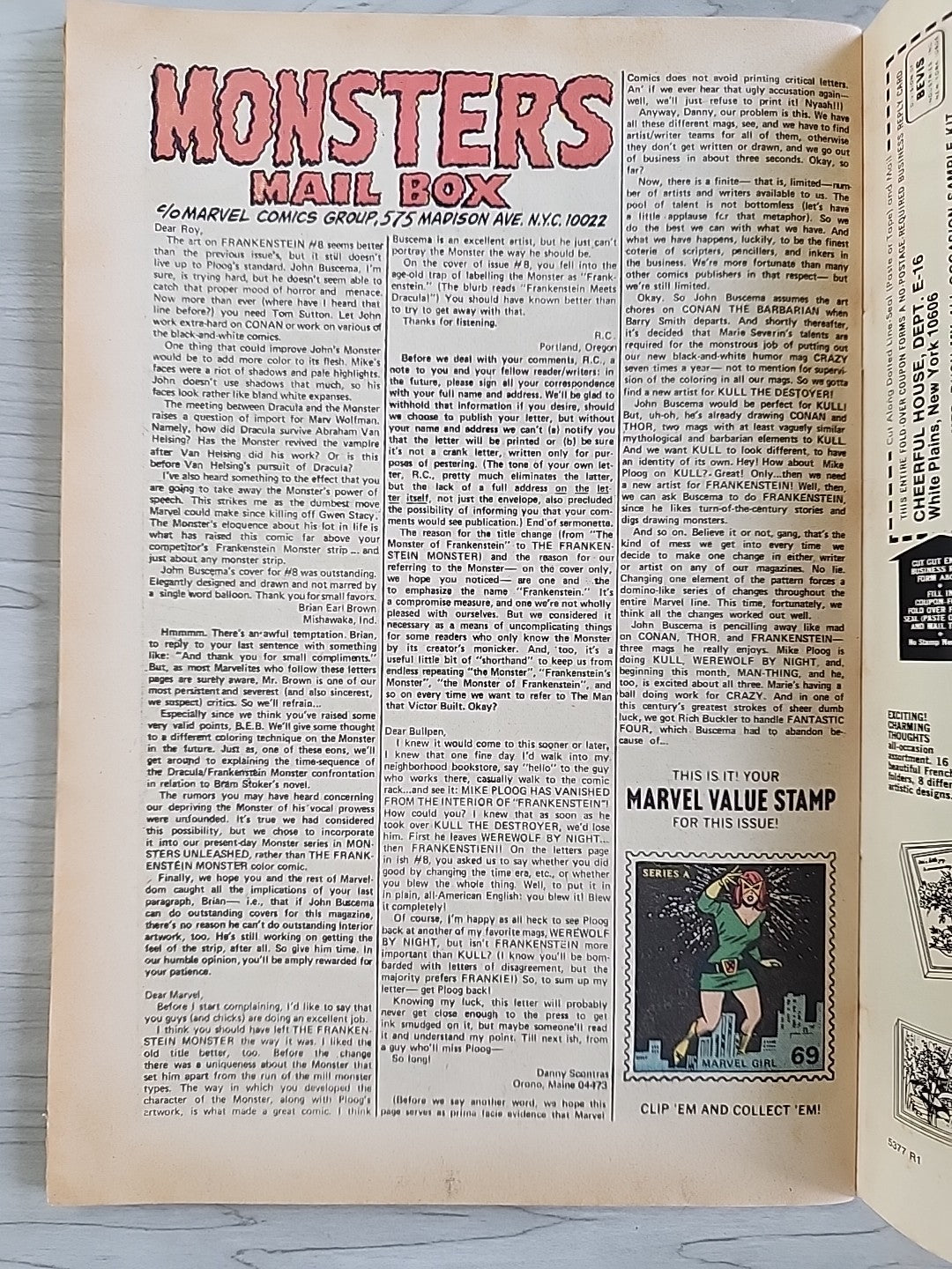 The FRANKENSTEIN Monster #10 Marvel Comics 1974 John Buscema FN/FN+
