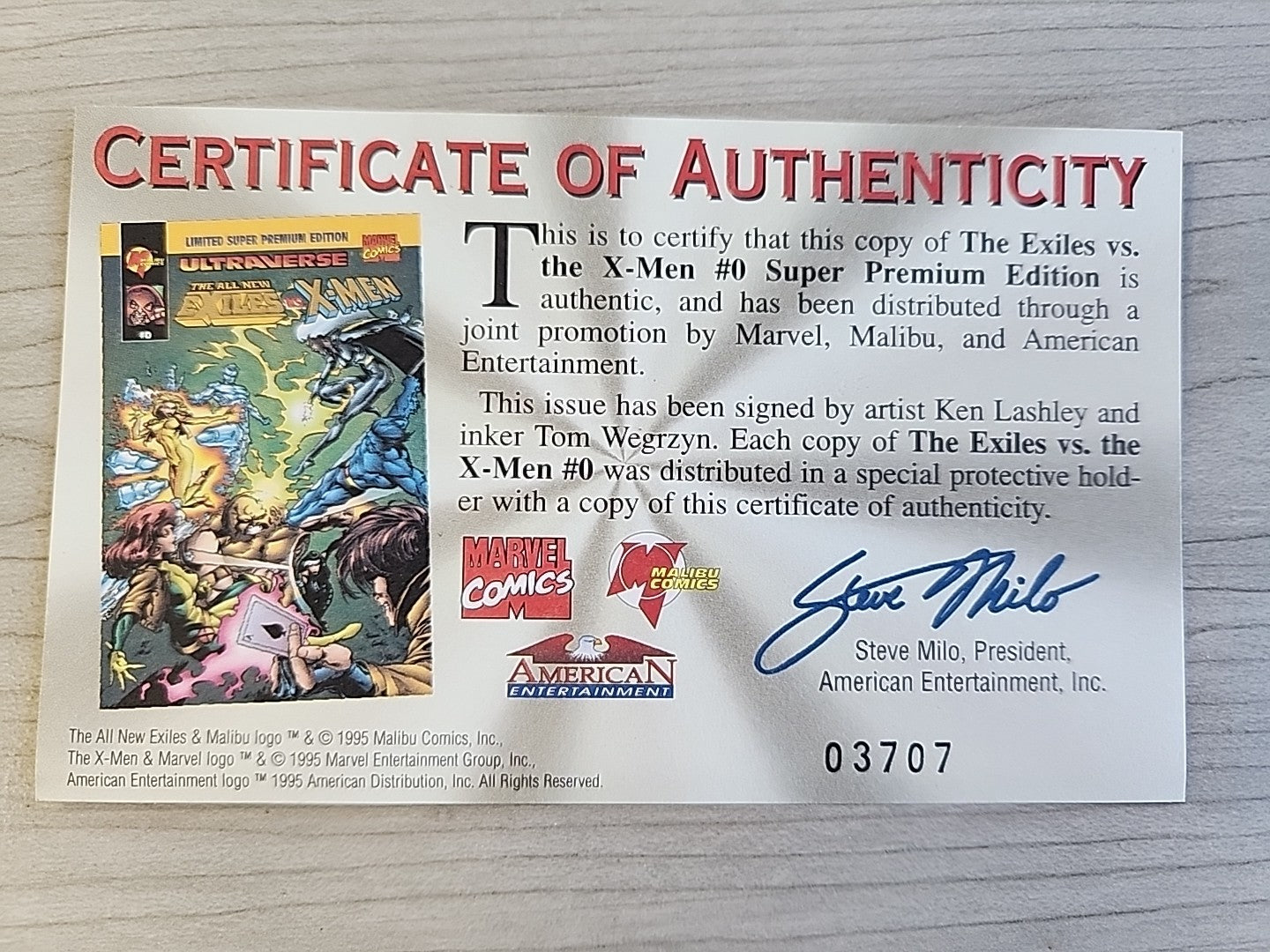 ALL NEW EXILES vs. X-MEN #0 Ken Lashley & Tom Wegrzyn signed w/COA Malibu/Marvel