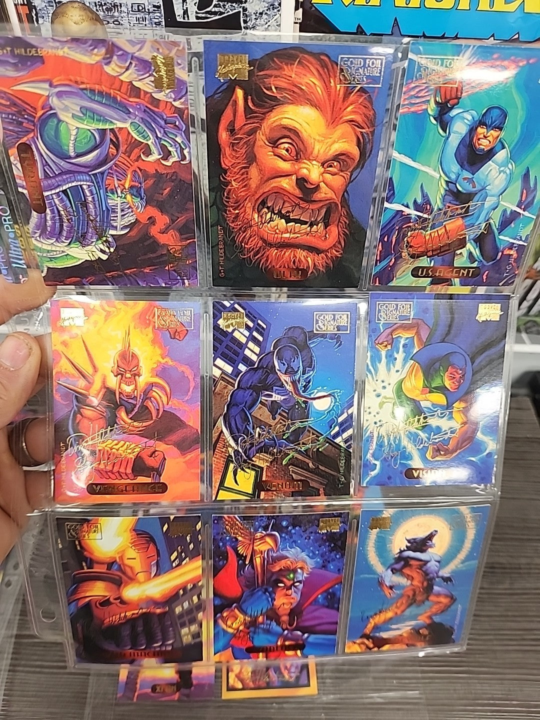1994 Marvel Masterpieces Base Set Powerblast Silver Holofoil Plus Signature 293