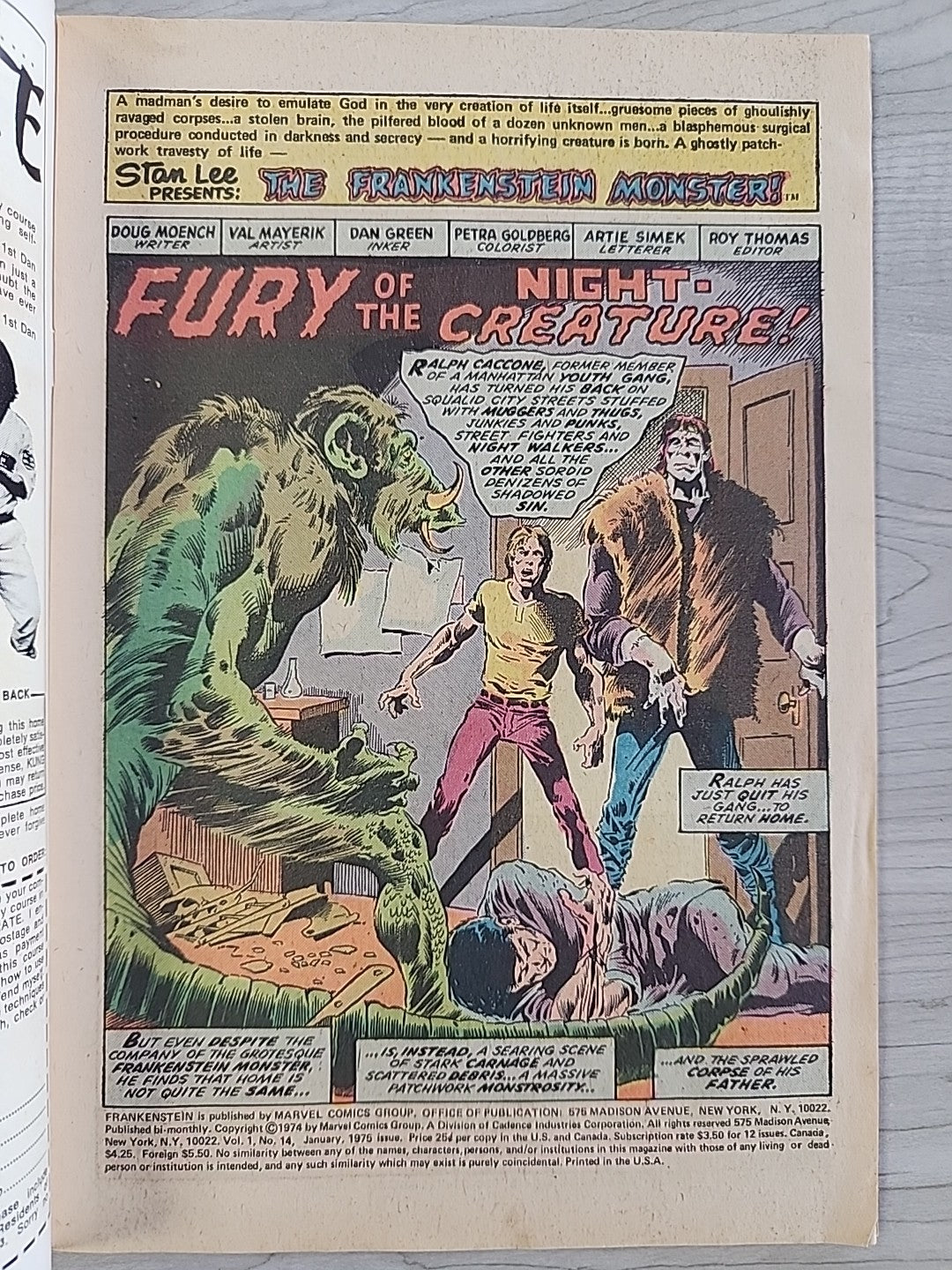 The Frankenstein Monster #14 Marvel Comics 1974 Doug Moench Val Mayerik VF-