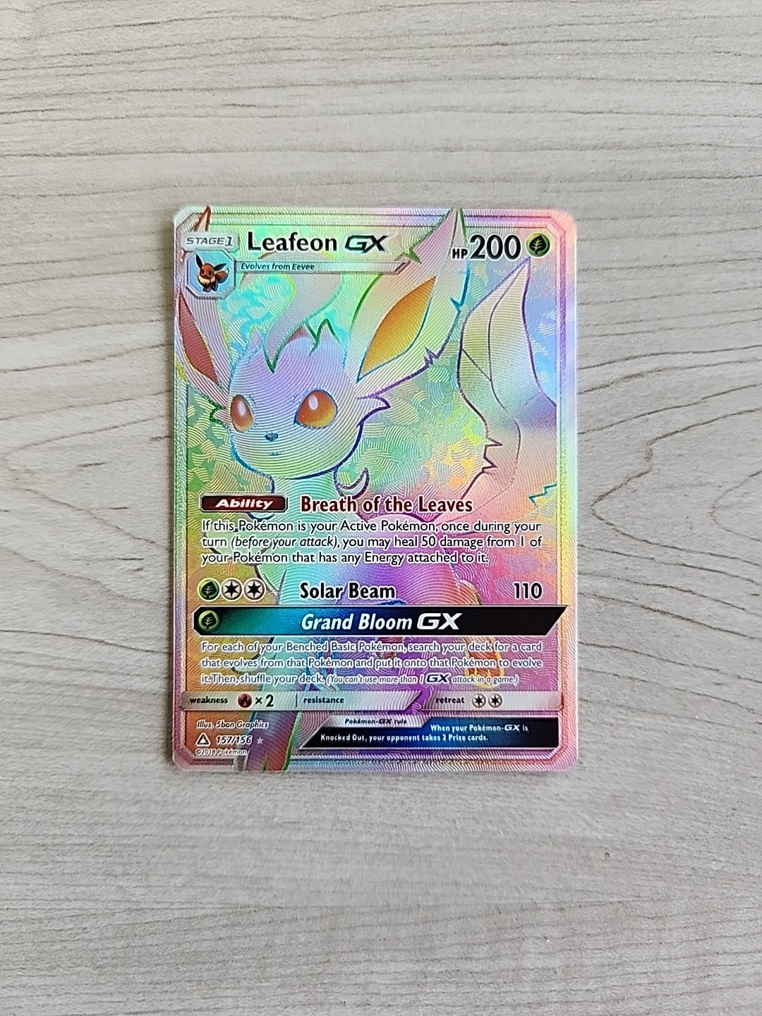 2018 Leafeon Gx Rainbow Secret Rare Pokémon Card 157/156 NM
