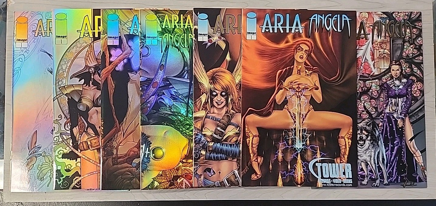 ARIA ANGELA #1 2 Image Comics Lot Of 7 Variants Tower Records Foil Chromium 2000