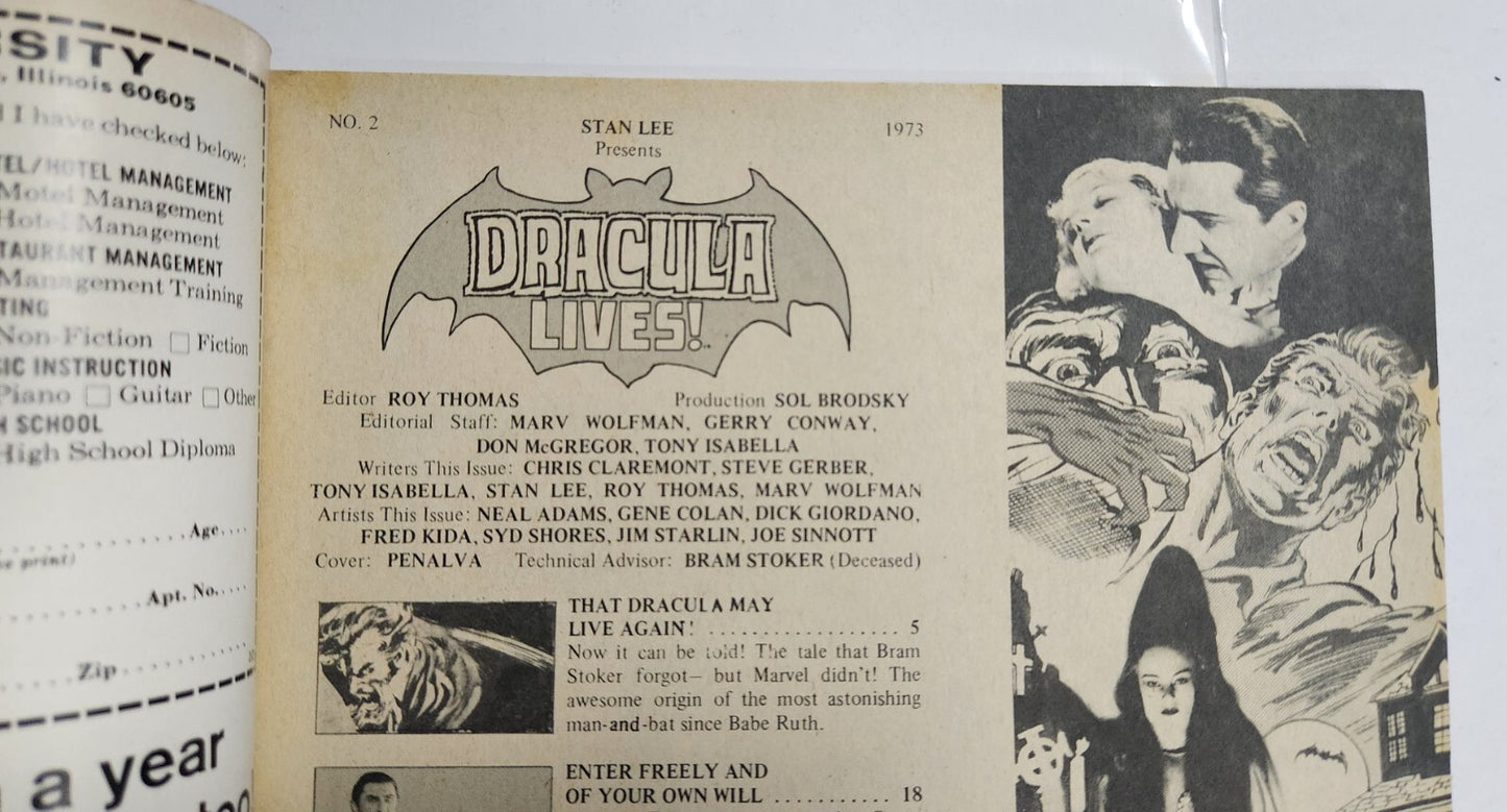 Dracula Lives #2 Marvel Monster Group 1973 The Birth Of Count Dracula ORIGIN