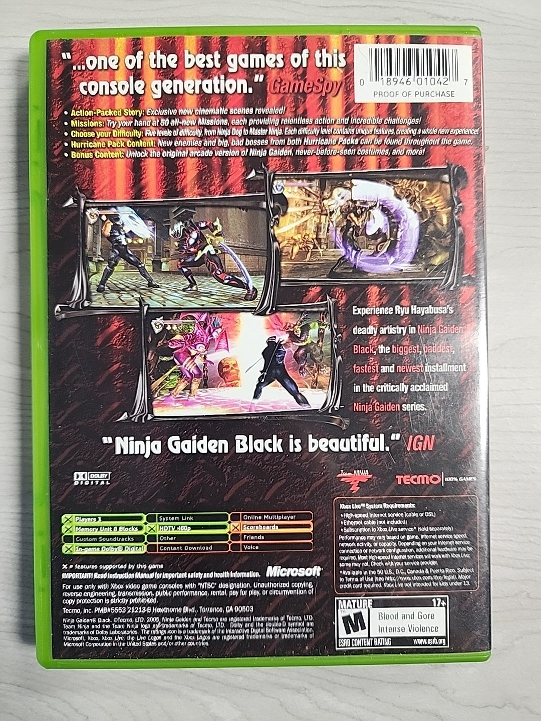 Ninja Gaiden Black (Microsoft Xbox, 2005) Authentic w/ Case Manual Game