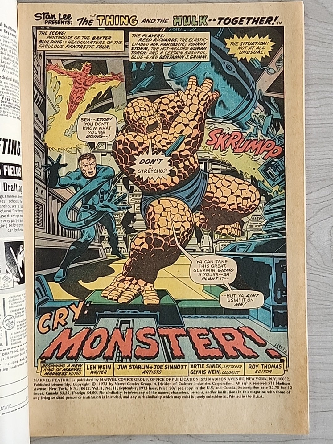 Marvel Feature 11 Thing vs. Hulk Marvel Comics 1973 Bronze Age Key 1st Solo App