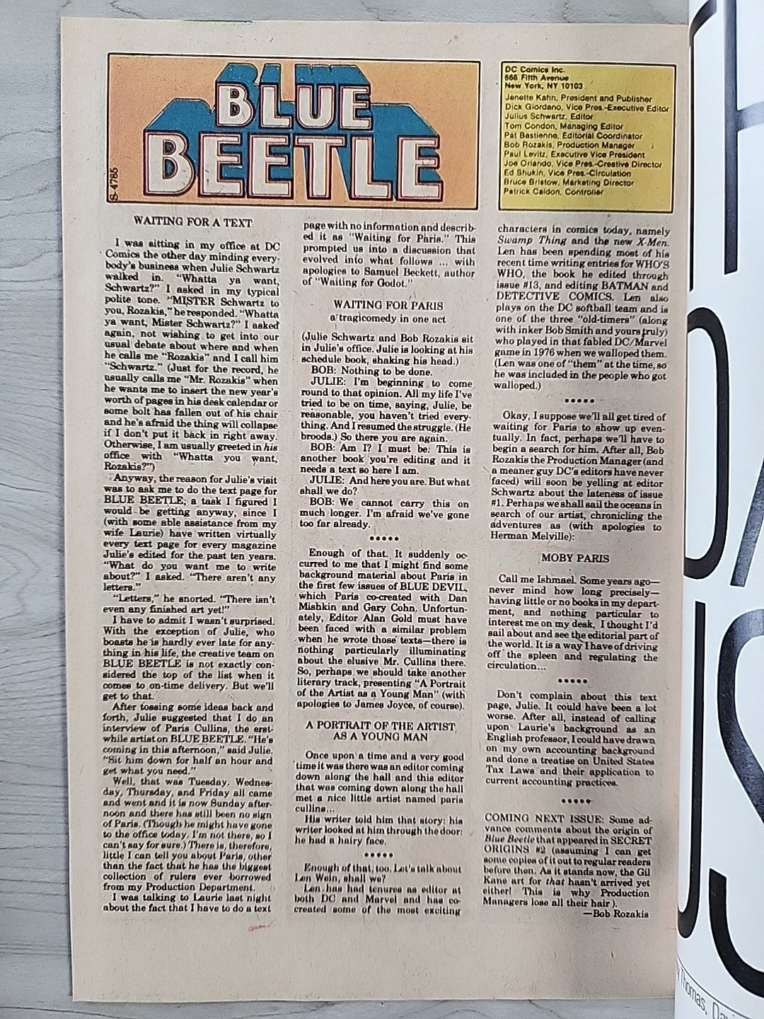 Blue Beetle Comic Book #1 1st Appearance Conrad Carapax DC June 86 NM