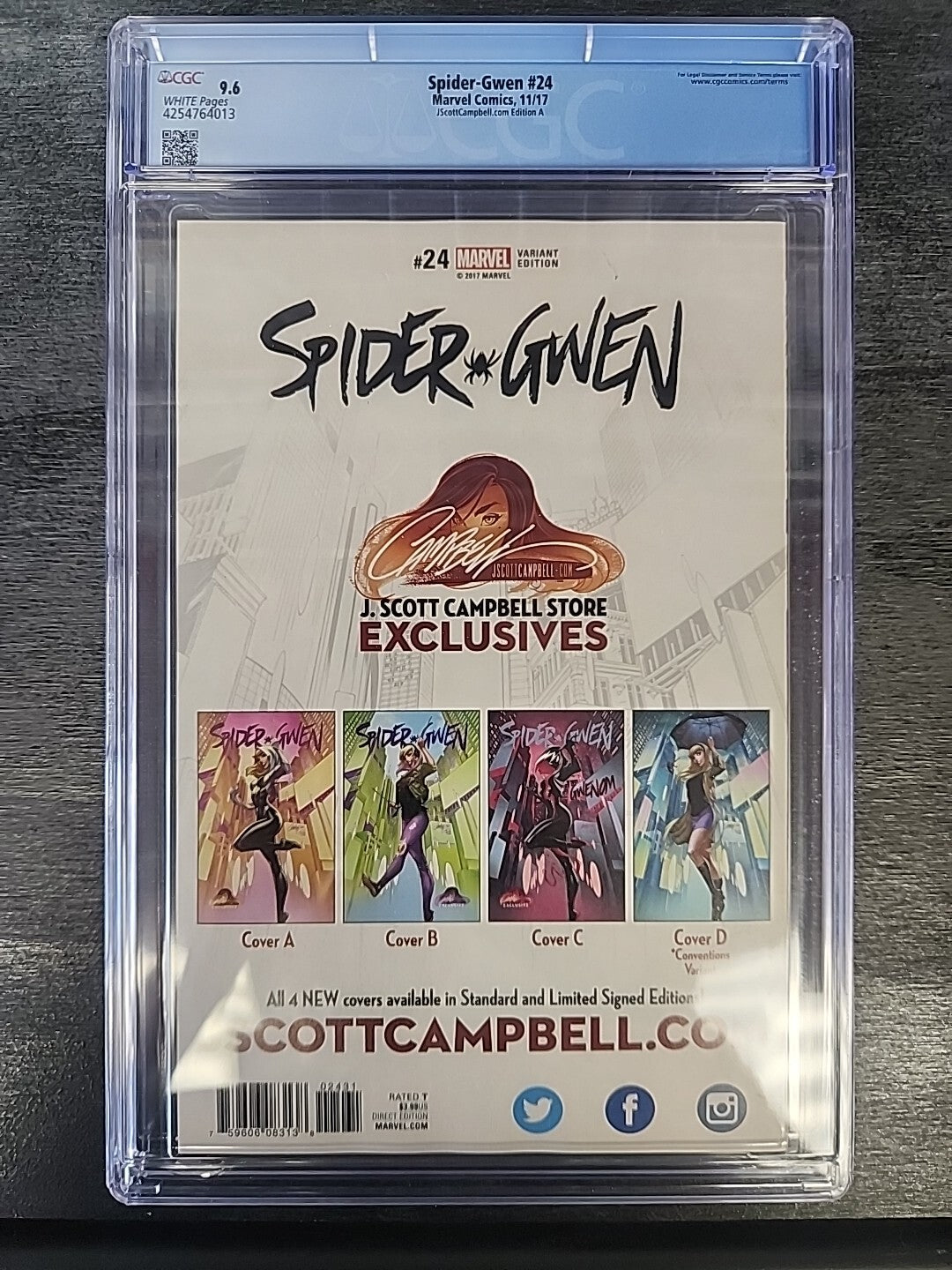 Spider Gwen #24 J. Scott Campbell Variant A CGC 9.6 White Pages Exclusive