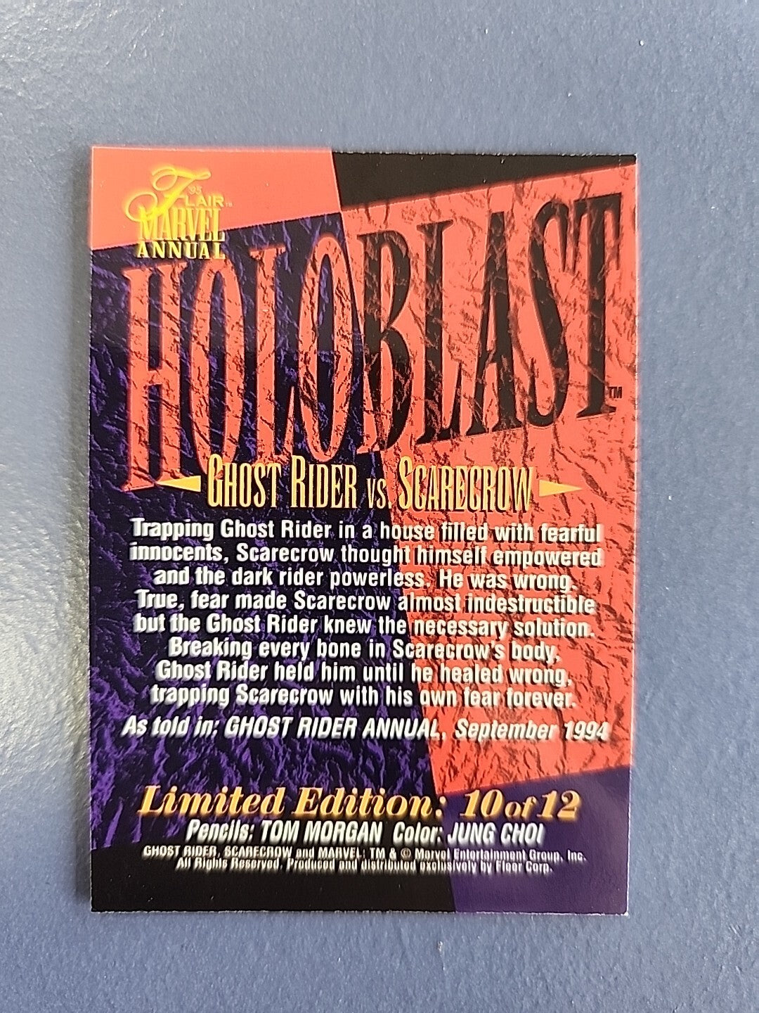 1995 Flair Marvel Annual Holoblast Ghost Rider Scarecrow vs #10 7v7