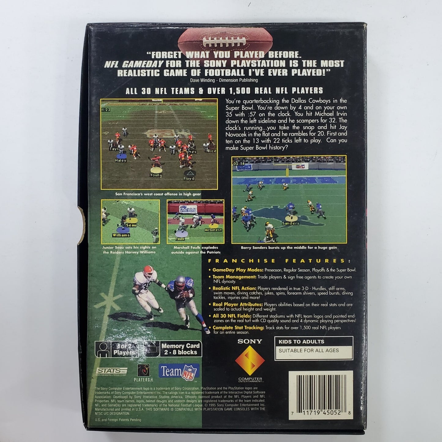 NFL GameDay (PlayStation 1, 1995) PS1 Long Box No Manual
