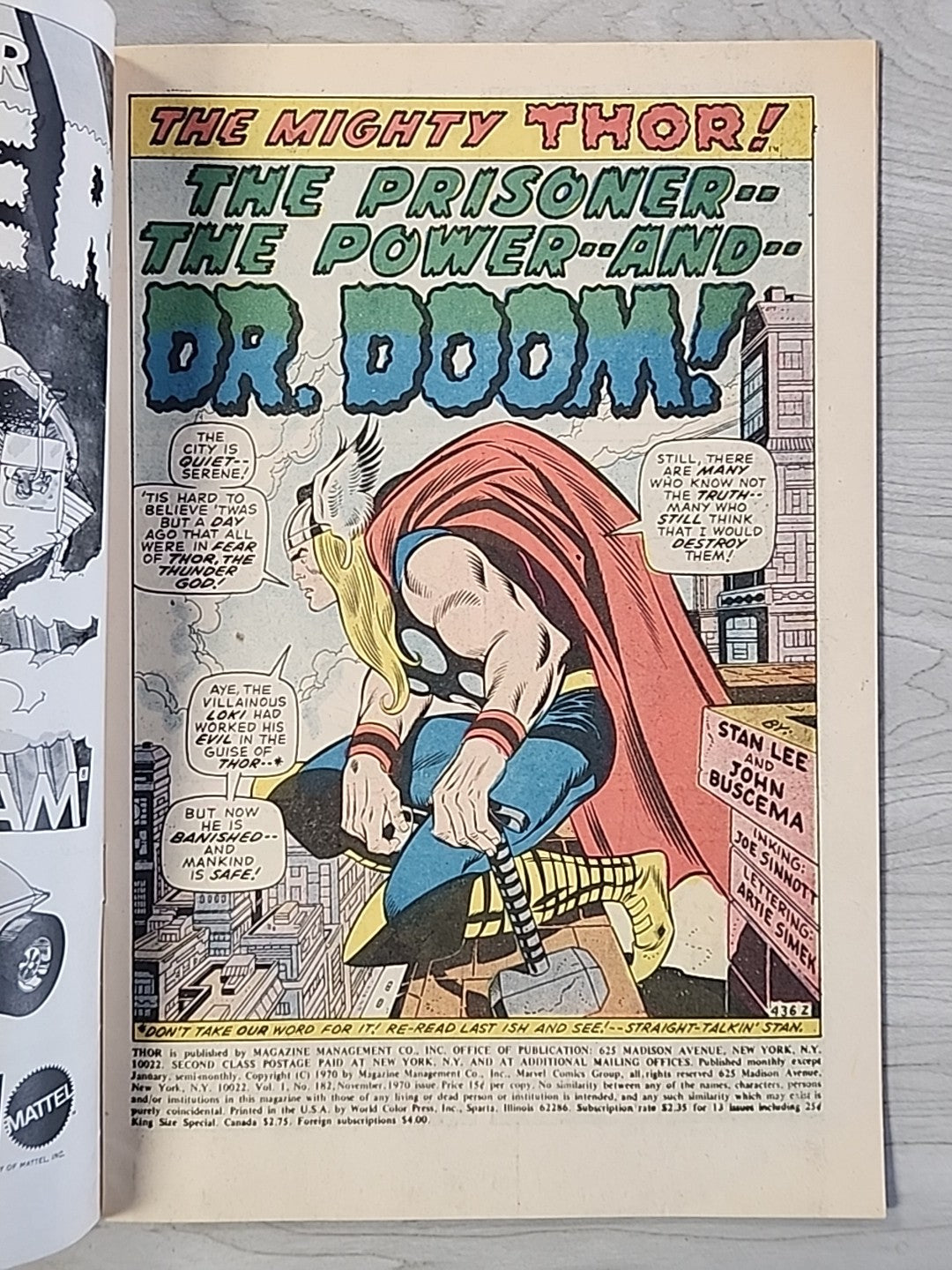 The Mighty Thor #182 (1970) Dr. Doom Cover Marvel Comics Buscema FN/VF