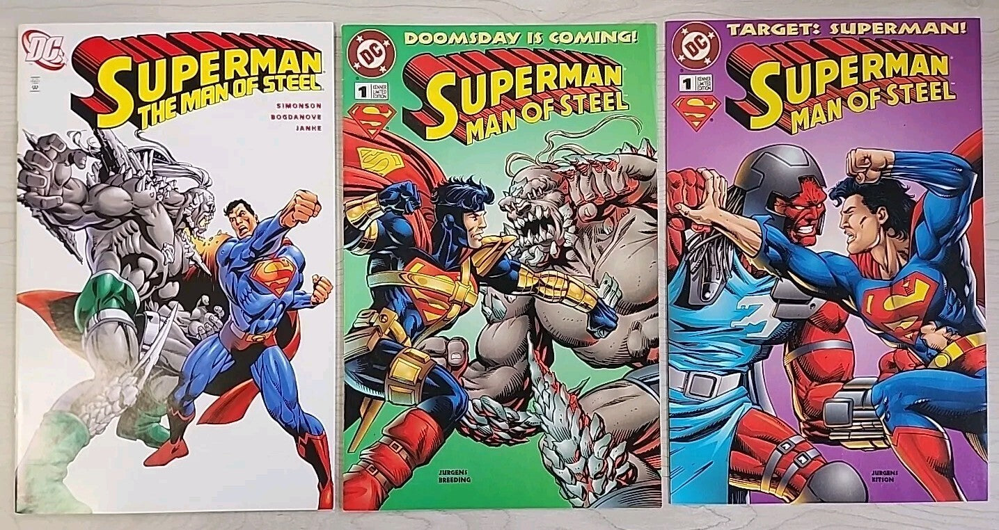 Superman The Man of Steel #19 Doomsday Mattel Reprint + 1995 Kenner #1 A & B Lot