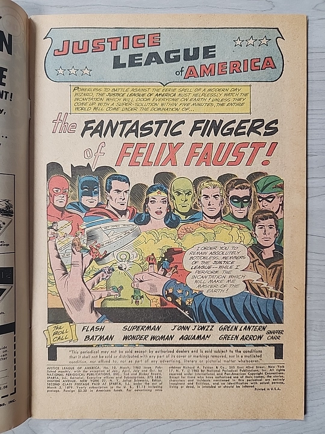 Justice League of America 10 1st Appearance Felix Faust JLA 1962 DC FN/VF 7.0