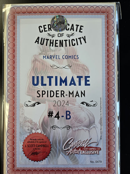 Marvel Comics Ultimate Spiderman 4 J Scott Campbell Signed Variant  Exclusive 4B