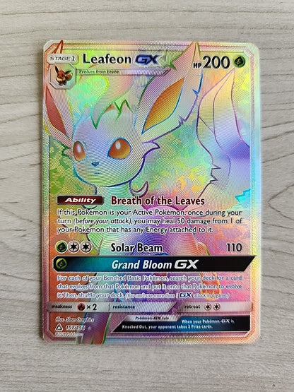 2018 Leafeon Gx Rainbow Secret Rare Pokémon Card 157/156 NM