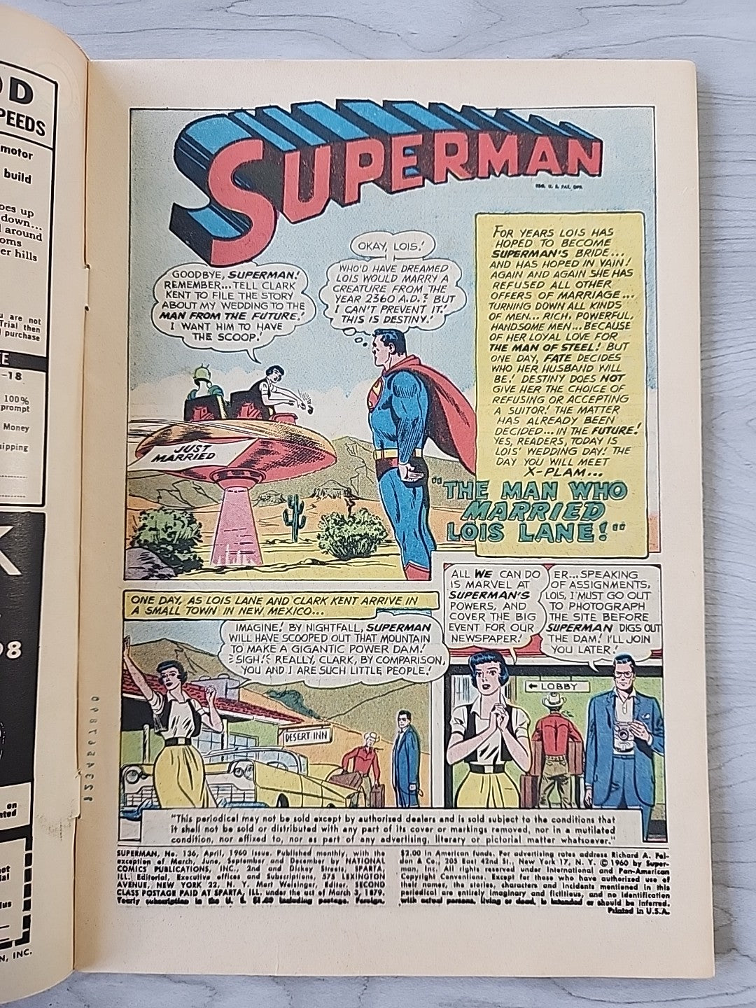 Superman #136 DC Comics 1960 Featuring The Man Who Married Lois Lane VG 4.0 Date