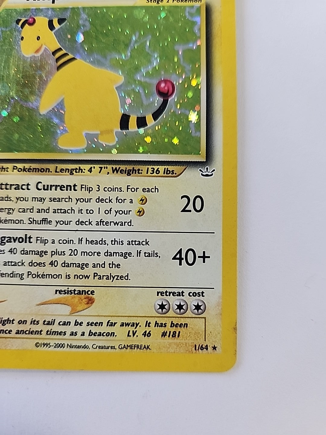 Pokemon Ampharos Card Neo Revelation 1/64 Holo Rare SWIRL Pokémon MP