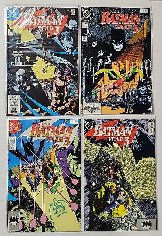 Batman Year Three Part 1-4 (436, 437, 438, 439) Full Run Complete Set DC 1989 VF