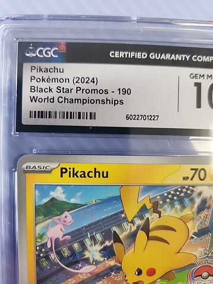 2024 POKEMON SVP EN-SV BLACK STAR PROMO WORLD CHAMPIONSHIPS #190 PIKACHU CGC 10