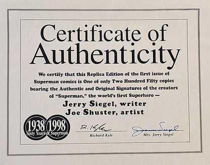 Superman Oversized Replica C-61 Signed Siegel & Shuster COA 1:250 Rare See Pics