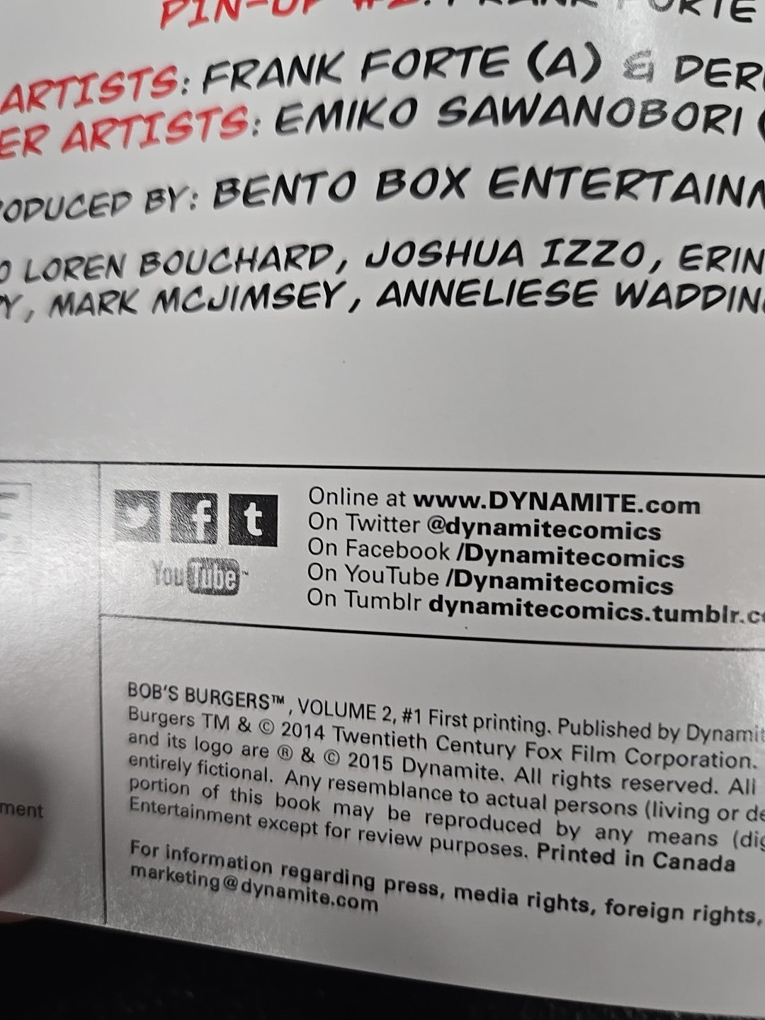 Bob’s Burgers #1 Dynamite 1st Print