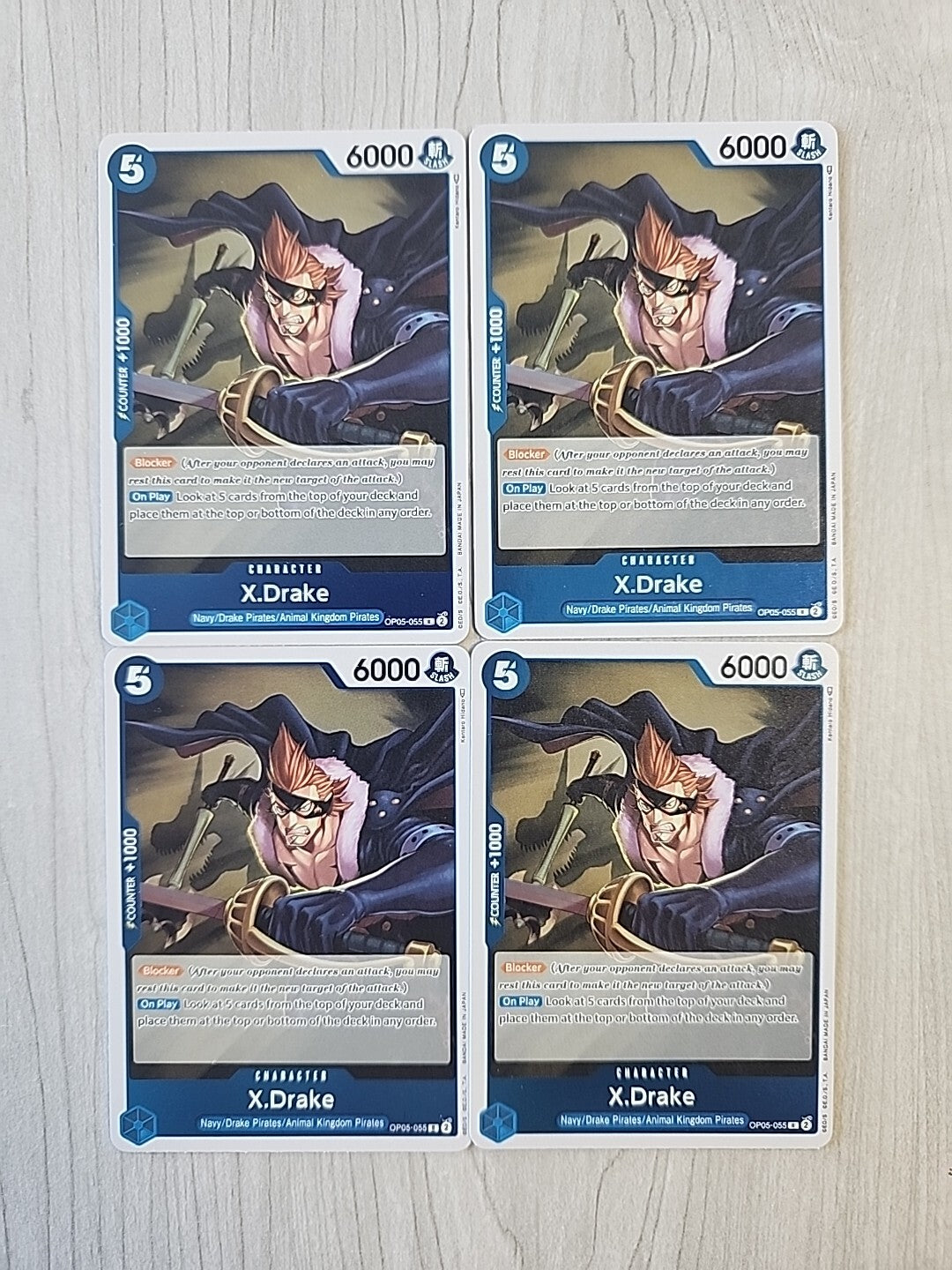 One Piece CCG Awakening of the New Era  X Drake OP05-055 Foil Rare x4 Play Set