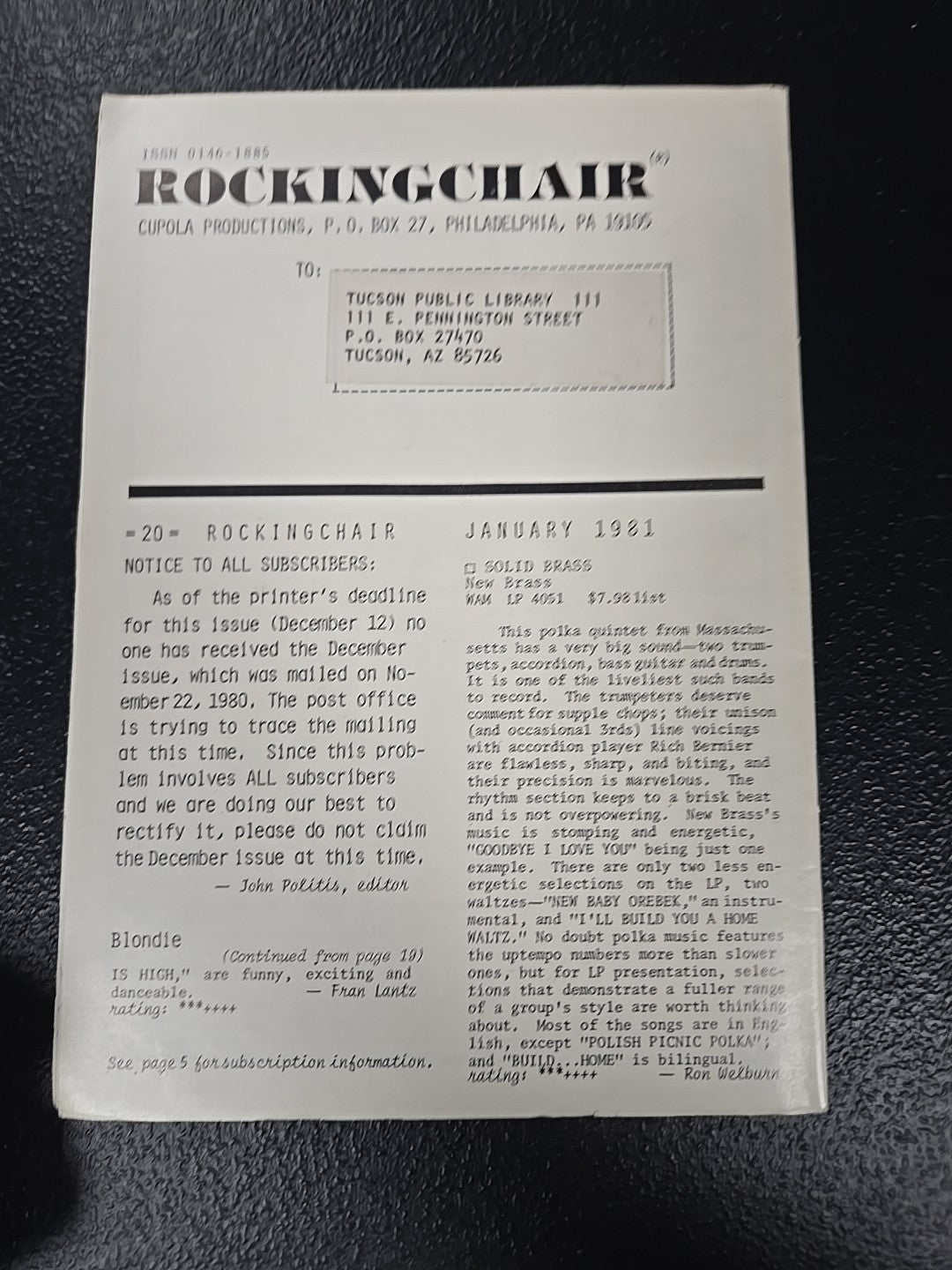 John Lennon Memorium - Rockingchair January 1981