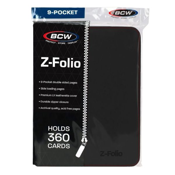 BLACK 9 POCKET Z-FOLIO ZIPPERED BINDER