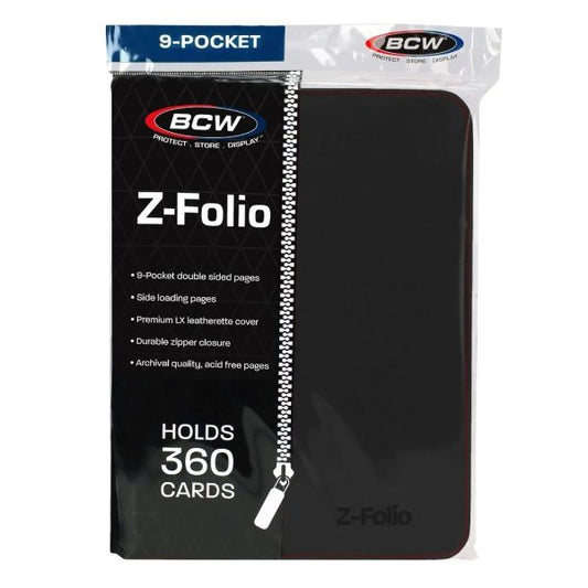 BLACK 9 POCKET Z-FOLIO ZIPPERED BINDER