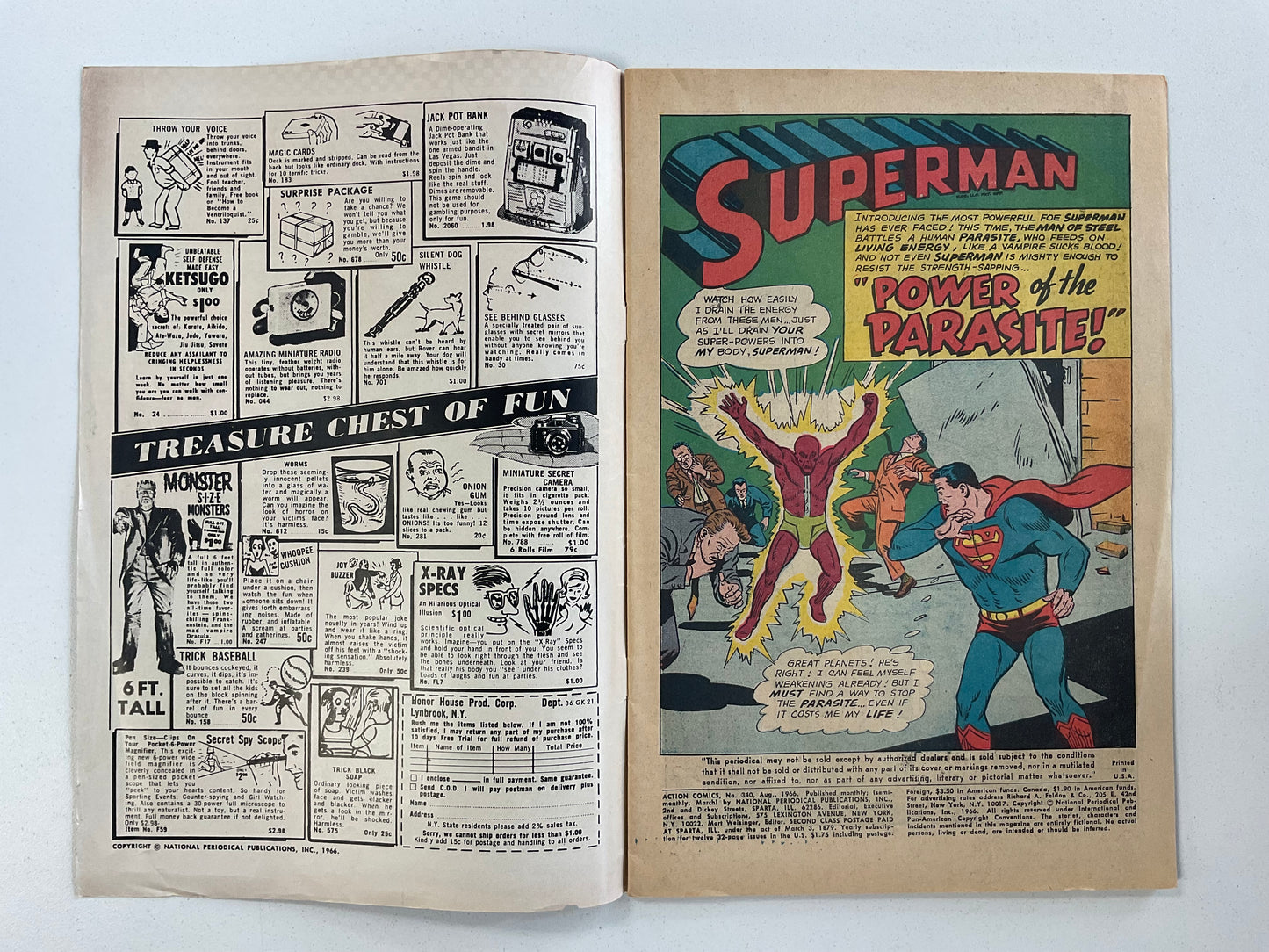 Action Comics (1938) #340 VG+ 1st appearance of Parasite, Pin-up intact