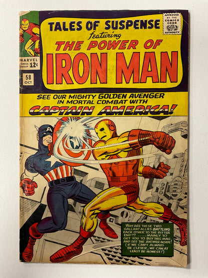 Tales of Suspense (1958) #58 VG- Classic Battle Cap vs Iron Man, 2nd Kraven the Hunter