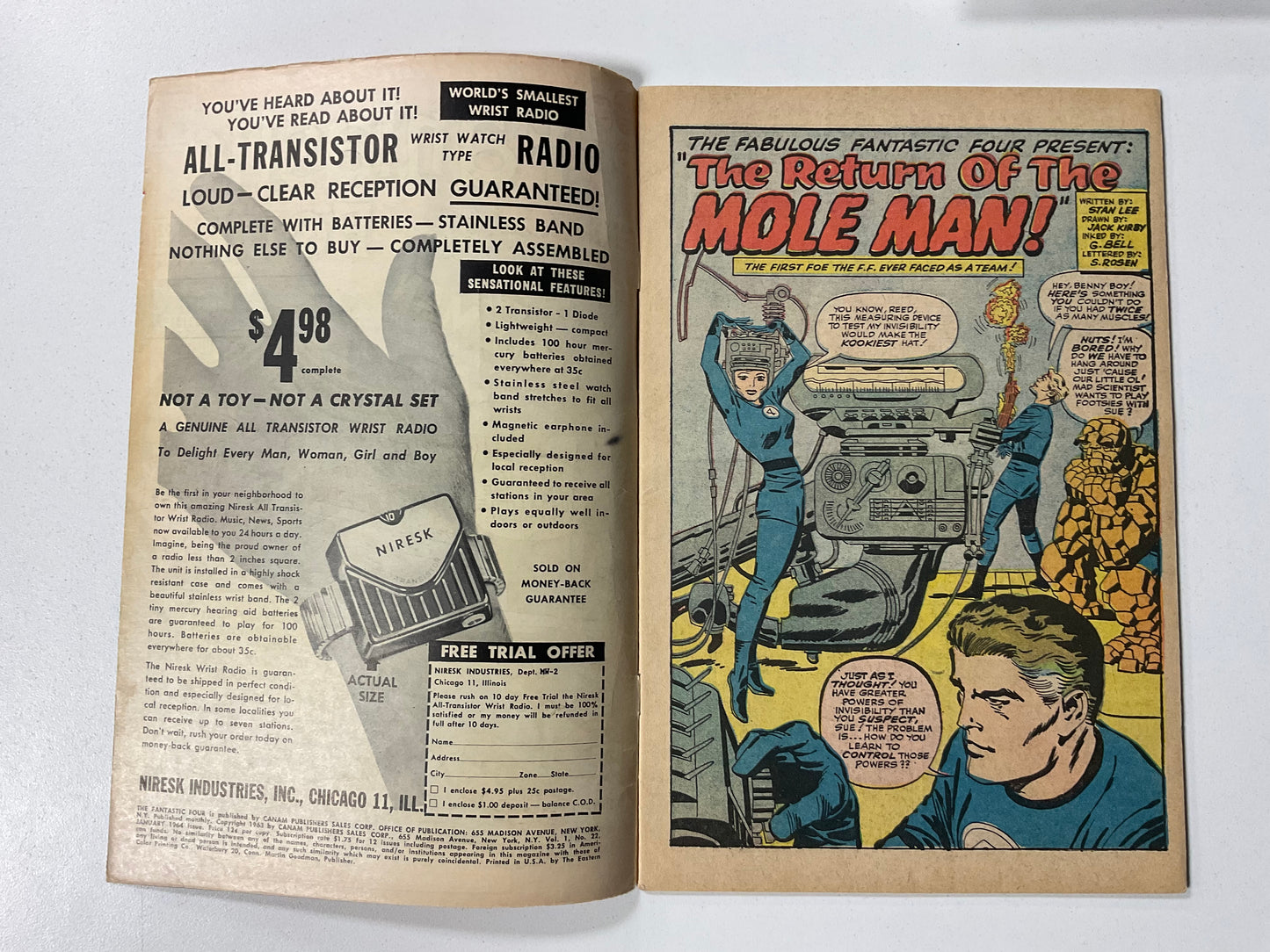 Fantastic Four (1961) #22 VG+ 2nd Mole Man, Thing says “It’s Clobberin’ Time” for the first time