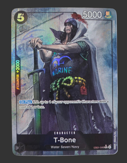 Card featuring a character named T-Bone with glowing text and a dark background