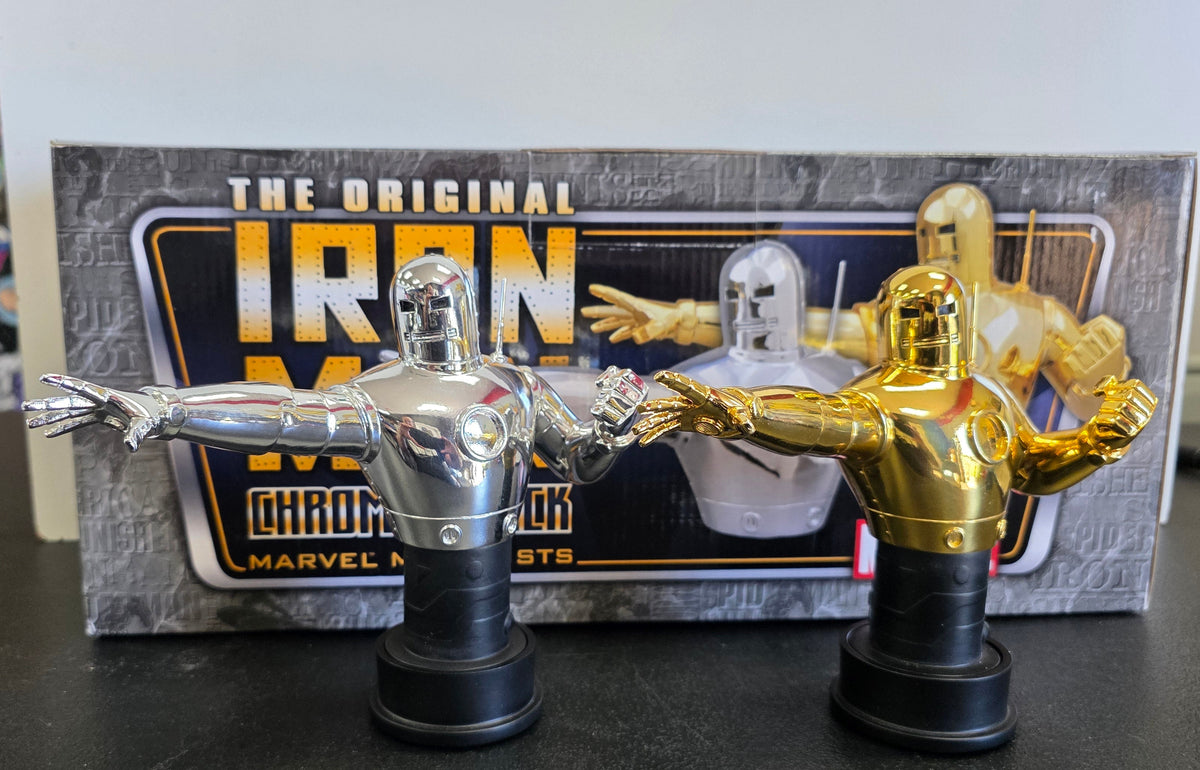 BOWEN DESIGNS THE ORIGINAL IRON MAN MINI BUST 2 PACK GOLD & CHROME