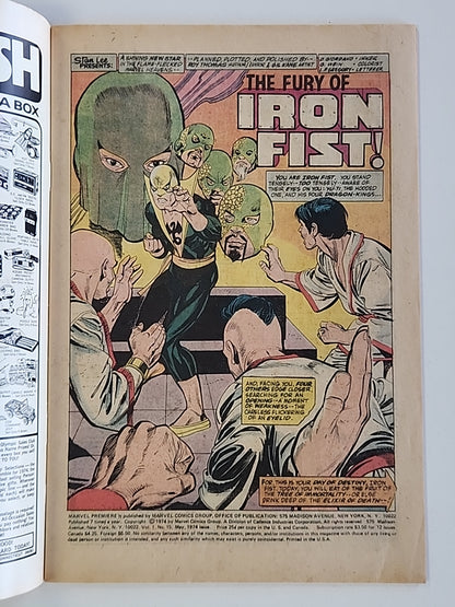 MARVEL PREMIERE (1972) #15 VG/F 1st Appearance of Iron Fist Danny Rand KEY MVS Intact