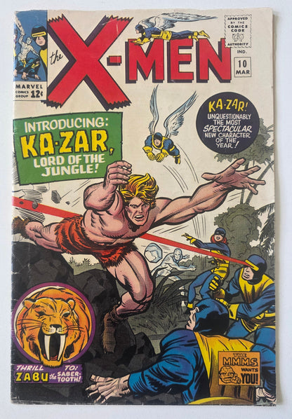 Uncanny X-Men (1963) #10 "The Coming of...Ka-Zar!" 1st Ka-Zar and Zabu in Silver Age, Intro of Savage Land