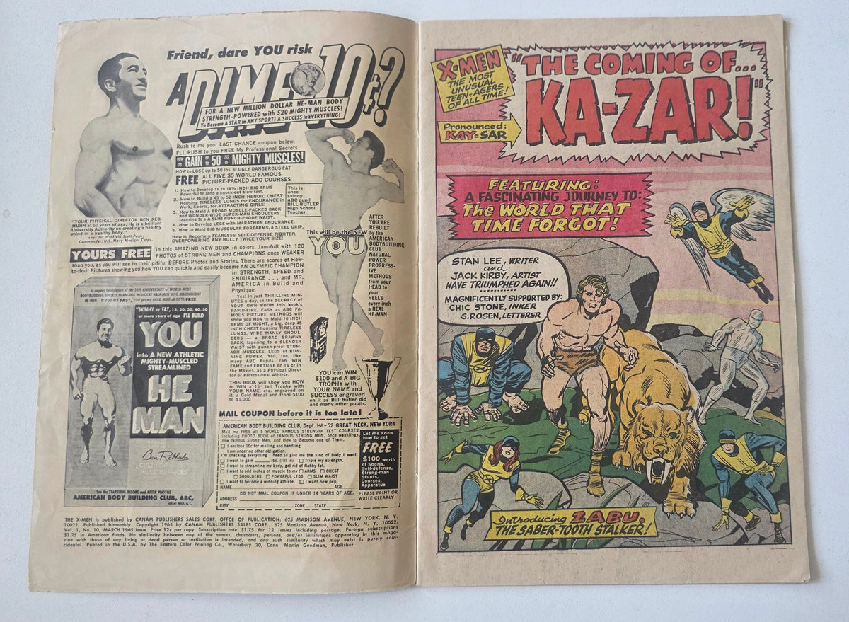 Uncanny X-Men (1963) #10 "The Coming of...Ka-Zar!" 1st Ka-Zar and Zabu in Silver Age, Intro of Savage Land