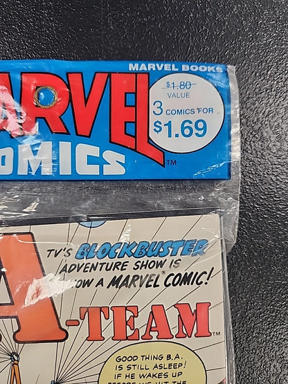 MARVEL COMICS THE A - TEAM 3 COMIC BOOKS ORIGINAL PLASTIC 1984 MINT Sealed